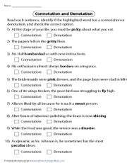 Connotation And Denotation Worksheets Connotation And Denotation ...