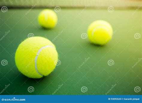 Three Tennis Balls on Green Hard Court Stock Image - Image of ball, athletics: 93092633