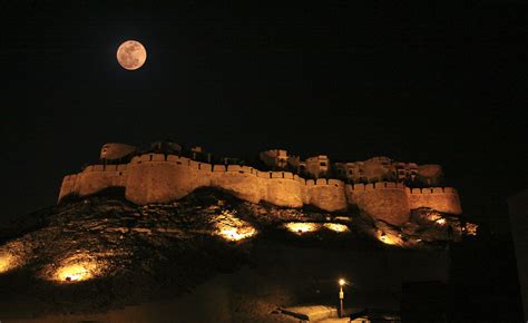 Jaisalmer Fort at Night with Full Moon and Clear Sky - The Jaisalmer Fort in the Deser city of ...