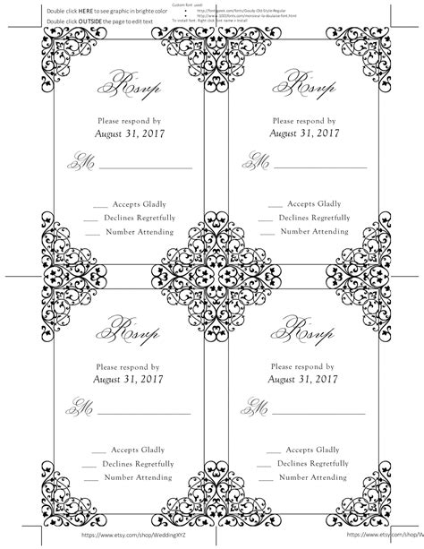 Free wedding floral RSVP card template for MS Word