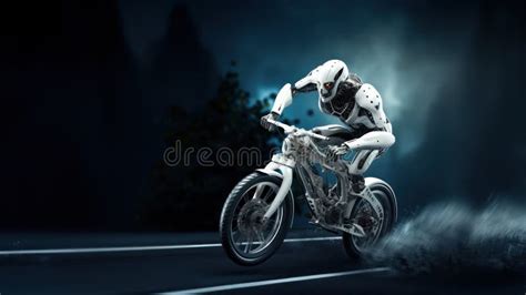 Cyborg Biker on Futuristic Bike. Sci-fi Vehicle or Transport. Stock Illustration - Illustration ...