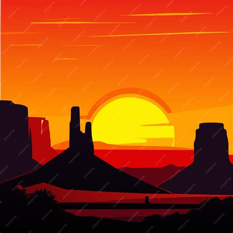 Premium Vector | Sunset over monument valley silhouettes majestically ...