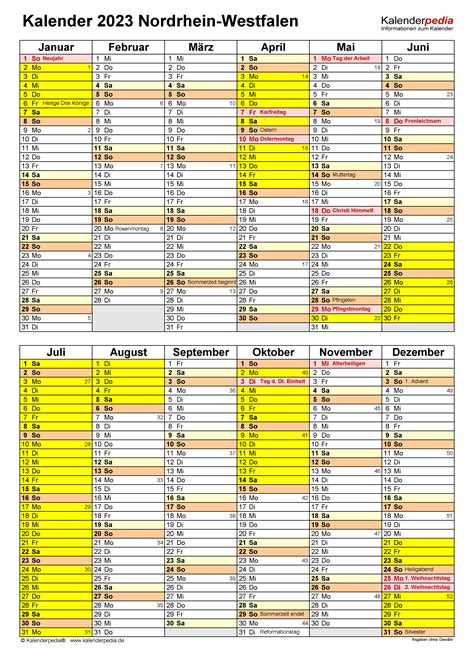 Kalender 2023 NRW: Ferien, Feiertage, Excel-Vorlagen