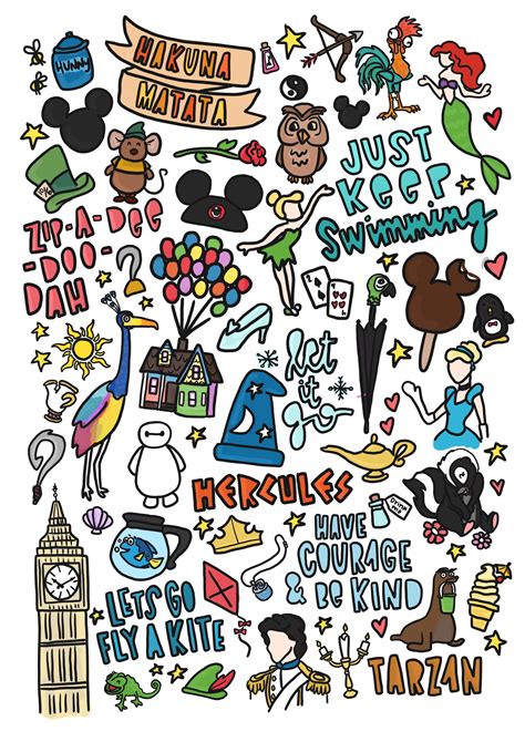 Disney Doodles Illustration Print | Etsy | Disney collage, Disney doodles, Disney drawings