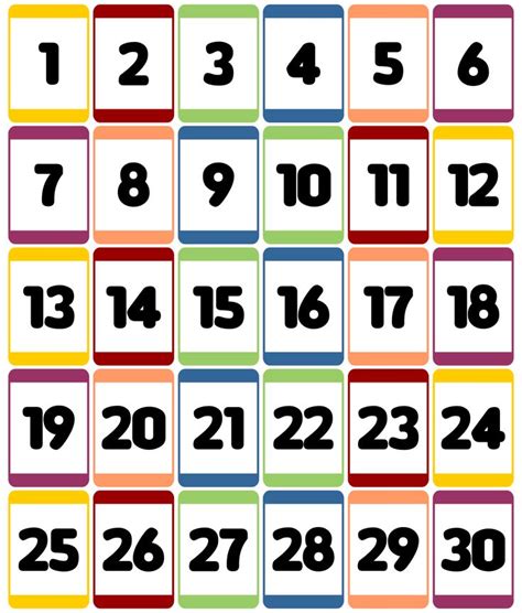 Printable Number Flashcards 1-30