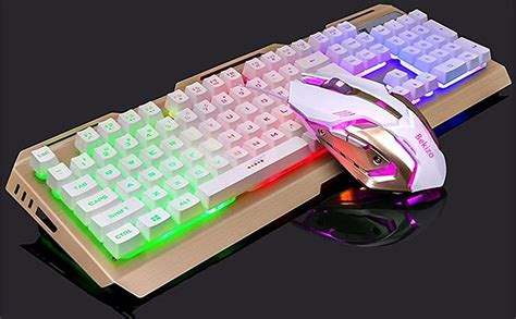 Iron Orange Yellow Gaming Keyboard Mouse Combo,104 Full Size Metallic Backlit Keyboard,LED ...