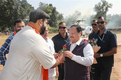 Grand welcome of Hon'ble BJP National President Shri J.P. Nadda on arrival in Pendra ...