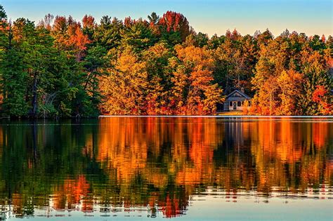 HD wallpaper: body of water, autumn, forest, trees, landscape, Villa ...