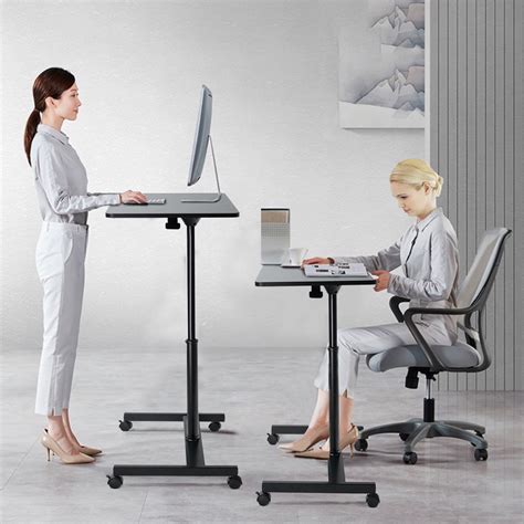 Mobile Sit-Stand Desk Adjustable Height Laptop Desk Cart Ergonomic Table Small Standing Desk ...