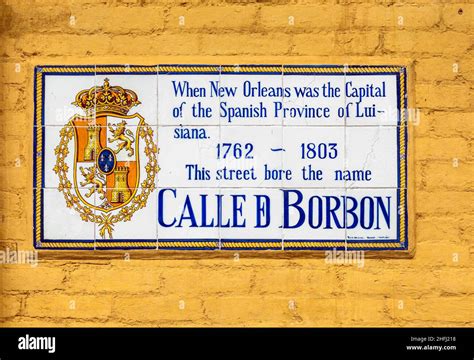 Bourbon Street historic street sign at a wall Stock Photo - Alamy