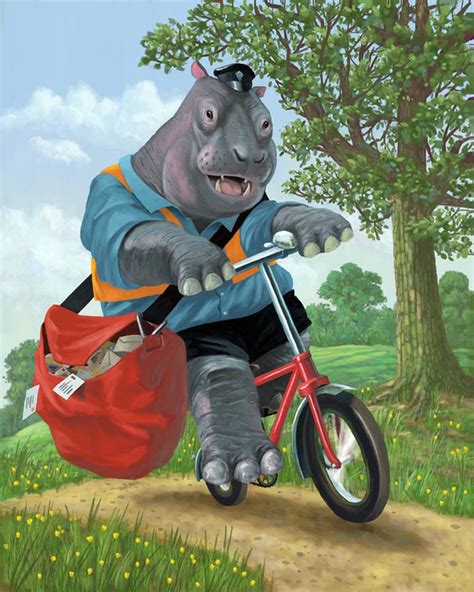 Hippo Post Man On Cycle - Cartoon – Poster - Canvas Print - Wooden Hanging Scroll Frame - Big Eagle