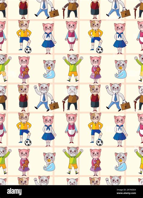 cartoon cat family seamless pattern Stock Vector Image & Art - Alamy