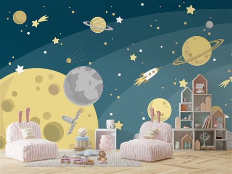 Kids Space Wallpaper Planets Wallpaper Kids Sky Wallpaper - Etsy