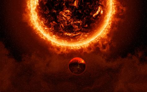 Burning Wallpaper 4K, Sun, Solar system, Planet