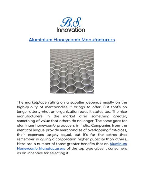 Aluminium Honeycomb Manufactures by honeycombinnovation - Issuu