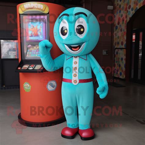 Turquoise Gumball Machine mascot costume character dressed with a Suit Pants and Mittens ...