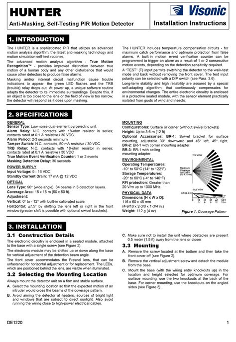 VISONIC HUNTER SECURITY SENSOR INSTALLATION INSTRUCTIONS | ManualsLib