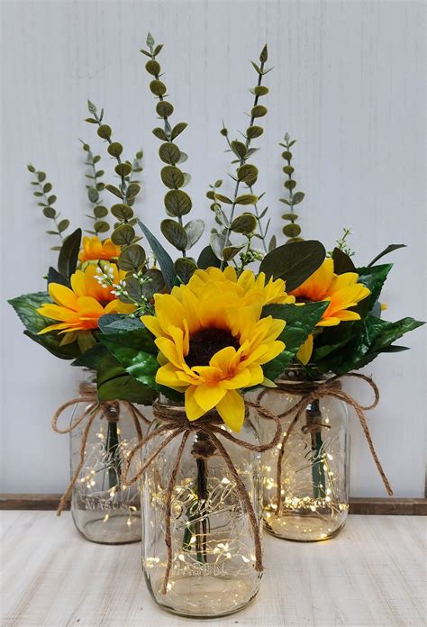 Vintage Mason Jar Sunflower Centerpieces