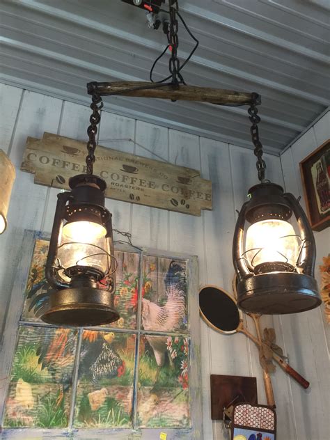 Hanging light made from old lanterns and a horse yoke | Farmhouse ...