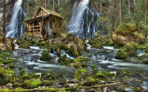 river, Forest, Waterfalls, A, Water, Mill, Stones, Moss, Nature, Landscape Wallpapers HD ...