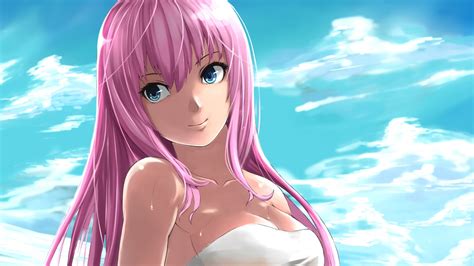 Anime Girl Smiling Pink Hair the Blue Sky and White Clouds - High ...