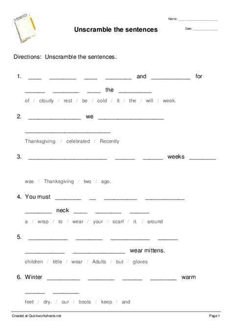 Unscramble the sentences - Sentence Scamble Worksheet Maker