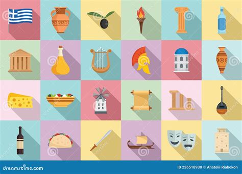 Ancient Greece Icons Set Flat Vector. Greek Parthenon Stock Vector - Illustration of temple ...