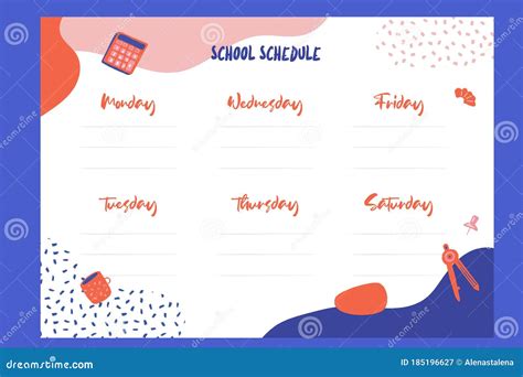 Colorful School Schedule Design Template with Elements. Vector Template ...