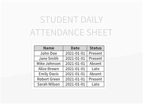 Student Daily Attendance Sheet Excel Template And Google Sheets File For Free Download - Slidesdocs