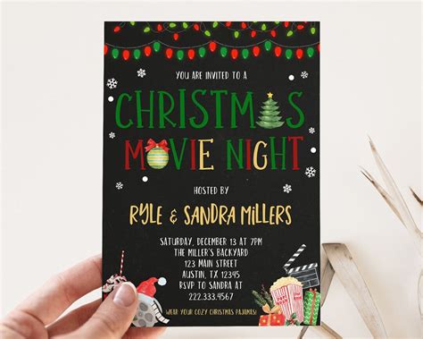 Editable Christmas Movie Night Invitation, Movie Night Invite Template, Movie Christmas Party ...