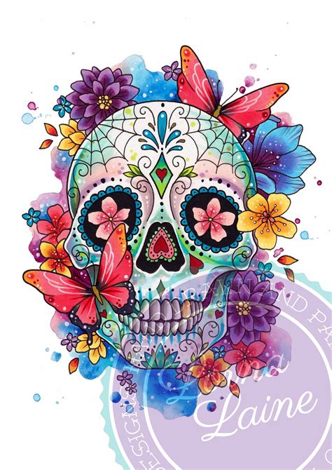 Sugar Skull Print Tattoo Design Day of the Dead Art Tattoo - Etsy Australia