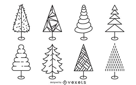 Christmas Tree Line Art Set Vector Download