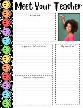 Google Slides Meet the Teacher Template Editable Rainbow Smiley by teachATX