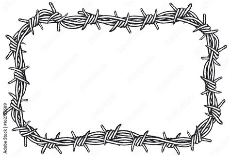 Rectangular border of barbed wire. Clipart illustration of a barbed wire border on a white ...