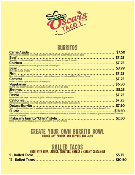 Oscar's Taco Shop Downtown Nashville Menu - Mexican Restaurant