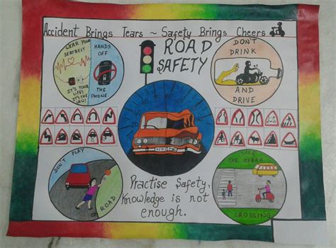 Road safety rules and symbols on chart with Brush pen and acrylic ...