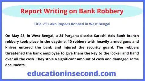 Bank Robbery Report Writing | Report Writing Examples - Education In Second