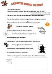 Halloween tongue twisters - ESL worksheet by orianne