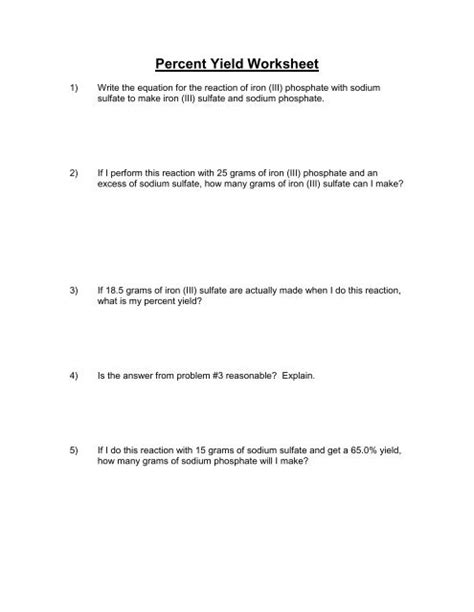 Percent Yield Worksheet 1