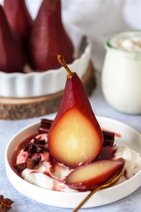 Spiced Red Wine Poached Pears - Vibrant plate