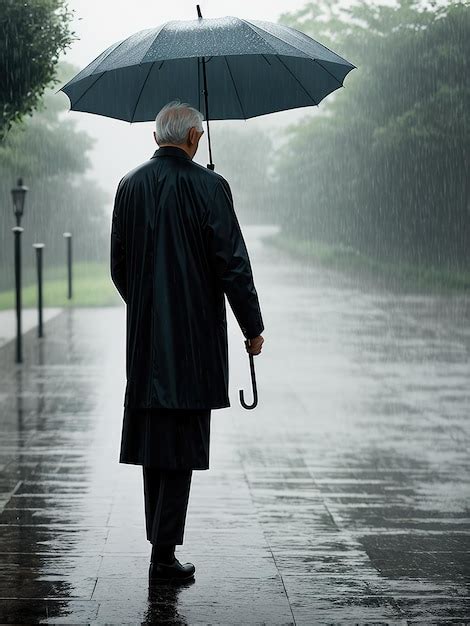 Premium AI Image | A man walking in the rain with an umbrella.