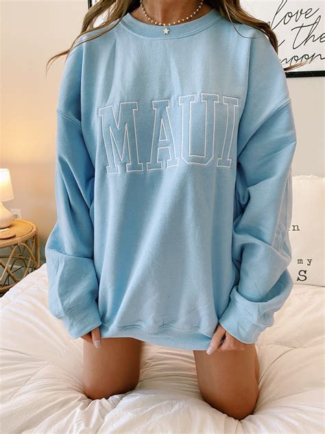 SKY BLUE MAUI EMBROIDERED CREW | Trendy hoodies, Cute comfy outfits, Cute casual outfits