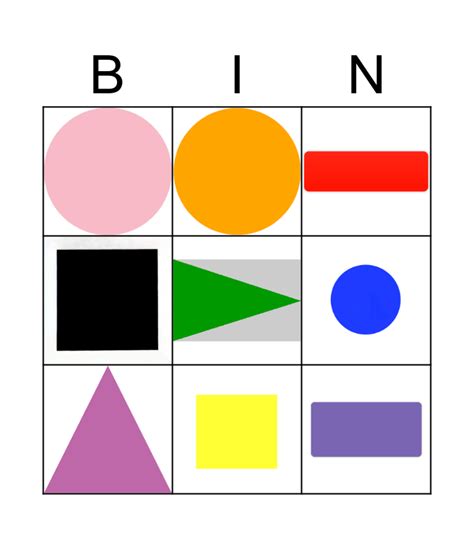 2D Shape Bingo Card