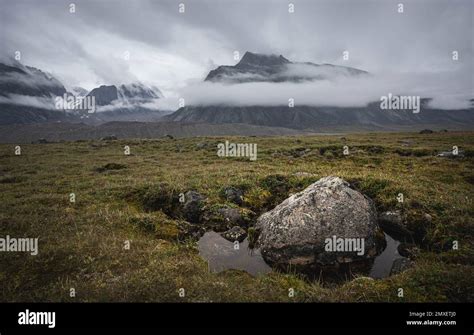 Akshayuk Pass, Auyuittuq National Park landscape view. Baffin Mountains ...