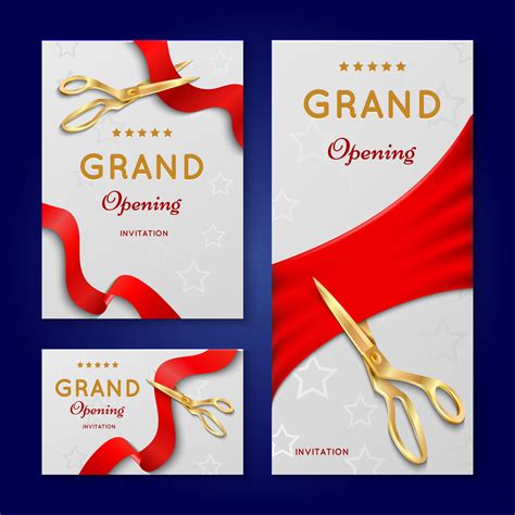 Ribbon cutting with scissors grand opening ceremony vector invitation ...