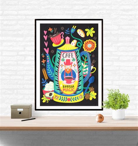 Barista Magic Coffee Art Wall Art Poster Illustration - Liv Wan Illustration