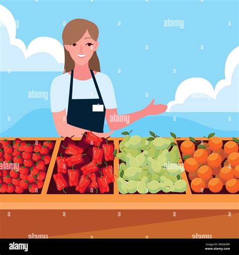 Woman market bell peppers Stock Vector Images - Alamy