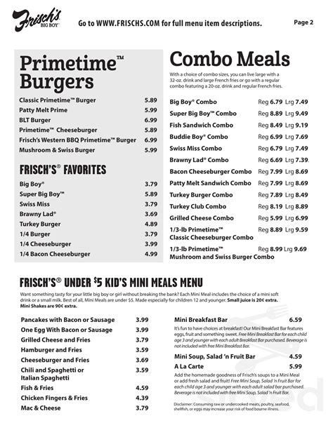 Frisch's Big Boy menu in Louisville, Kentucky, USA