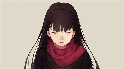 1284x2778px | free download | HD wallpaper: anime girl, closed eyes, long hair, red scarf ...