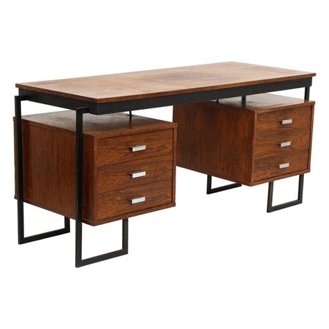 French Rosewood and Black Metal Desk, 1960s at 1stDibs